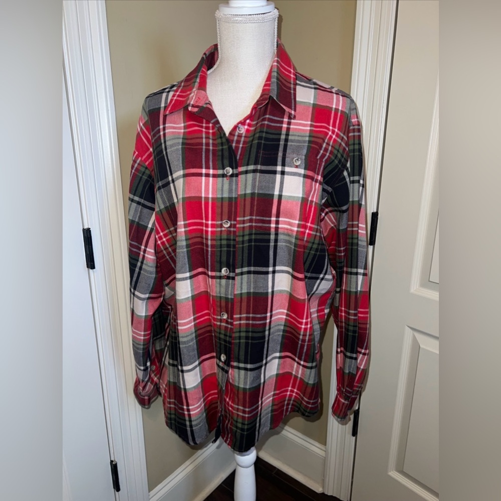 Monterey by Koret Women's Button Up Shirt Plaid Red green  Size xl
